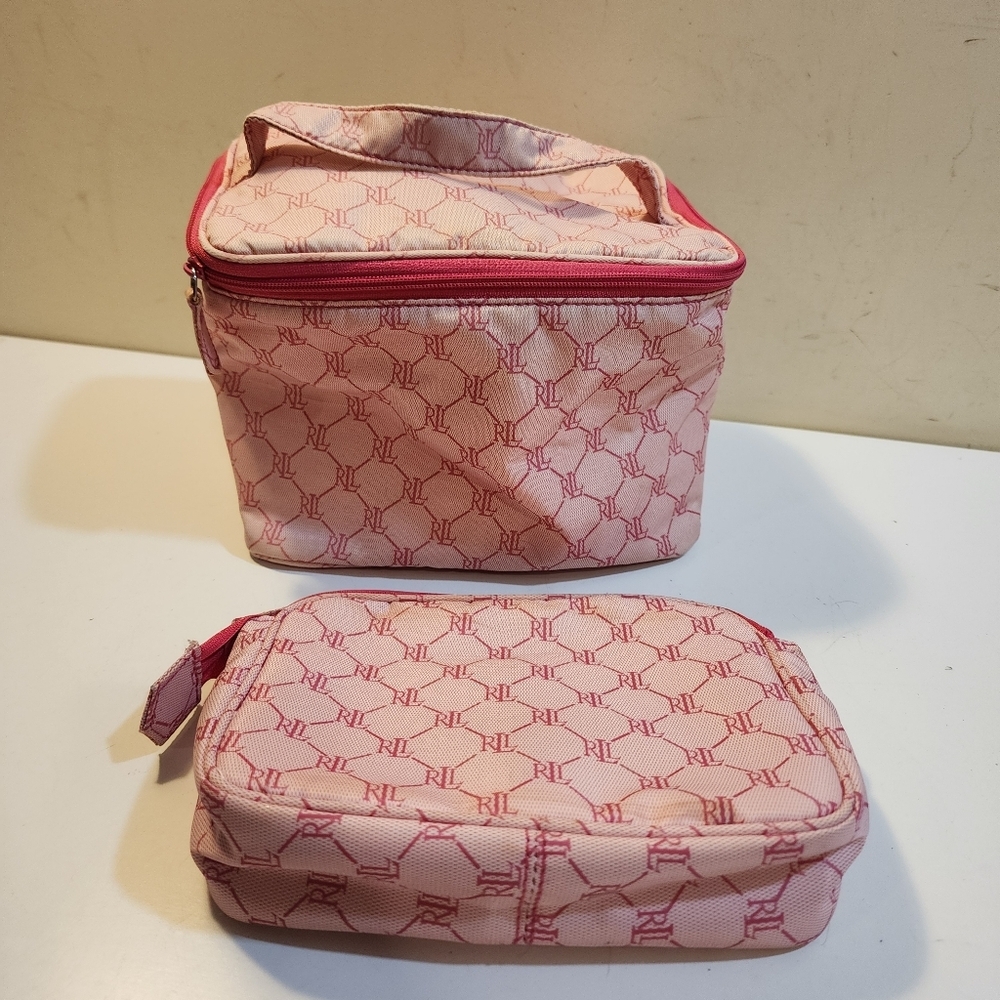 Lauren Ralph Lauren Pink RL Monogram Cosmetic Bags Set